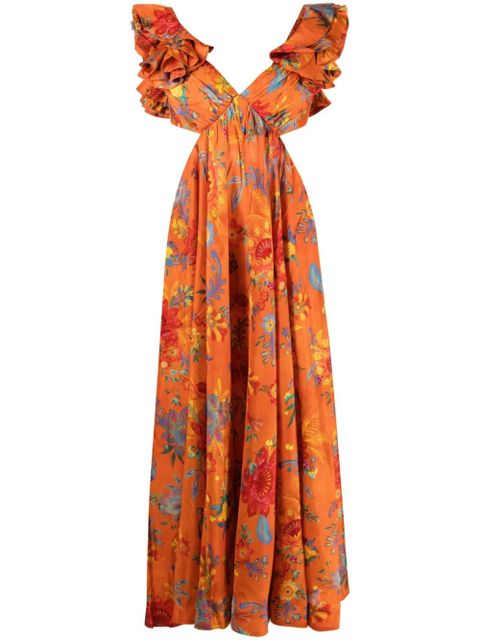 ZIMMERMANN Ginger floral-print silk midi dress - Orange - zdjęcie produktu nr 1