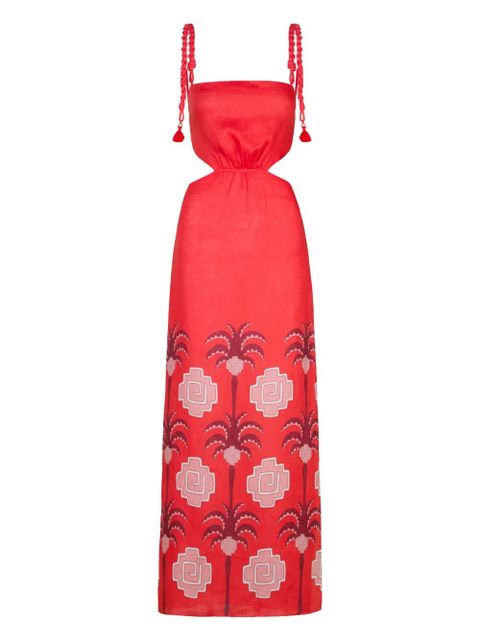 Johanna Ortiz cut-out palm-tree print dress - Red - zdjęcie produktu nr 1