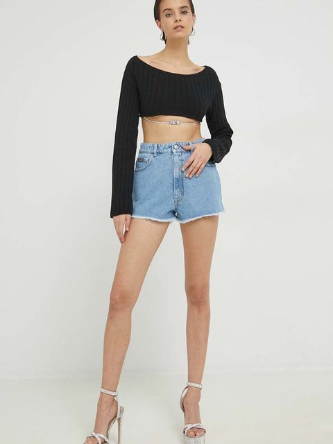 GCDS szorty damskie kolor niebieski z aplikacją high waist - zdjęcie produktu nr 2