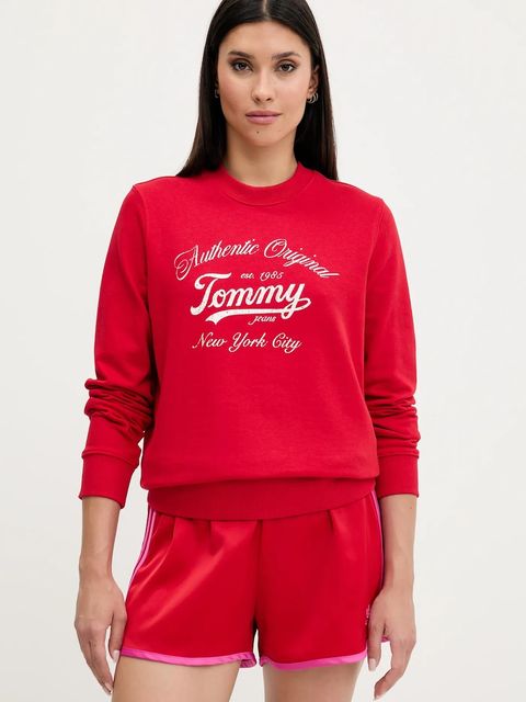Tommy Jeans bluza bawełniana damska kolor czerwony z nadrukiem DW0DW20942 - zdjęcie produktu nr 1