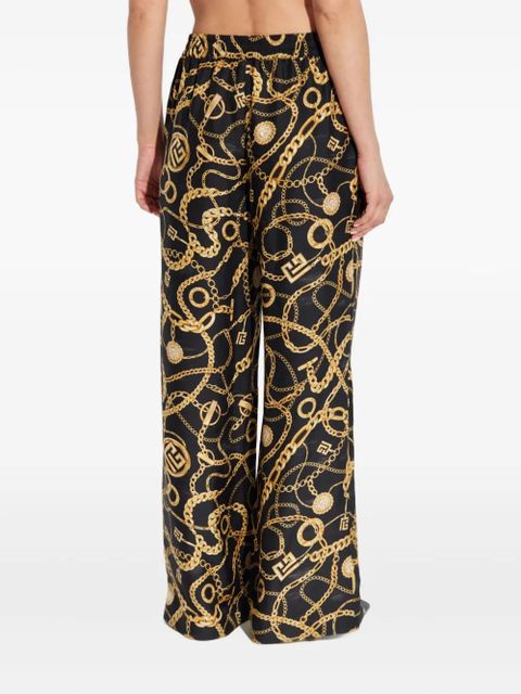 Balmain chain-print silk trousers - Black