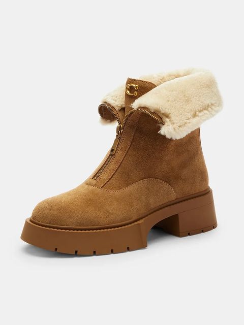 Coach botki Leah Platform damskie kolor brązowy na słupku lekko ocieplone CCH85