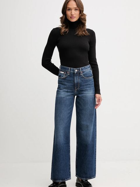 Calvin Klein Jeans sweter damski kolor czarny lekki z golfem LV047D350G - zdjęcie produktu nr 2