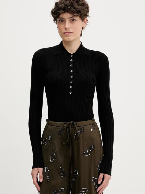 Sisley sweter z dodatkiem wełny damski kolor czarny lekki 1QNQL300E - zdjęcie produktu nr 1