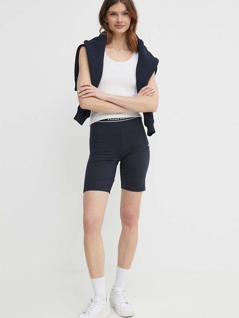Tommy Hilfiger szorty damskie kolor granatowy gładkie high waist WW0WW41496