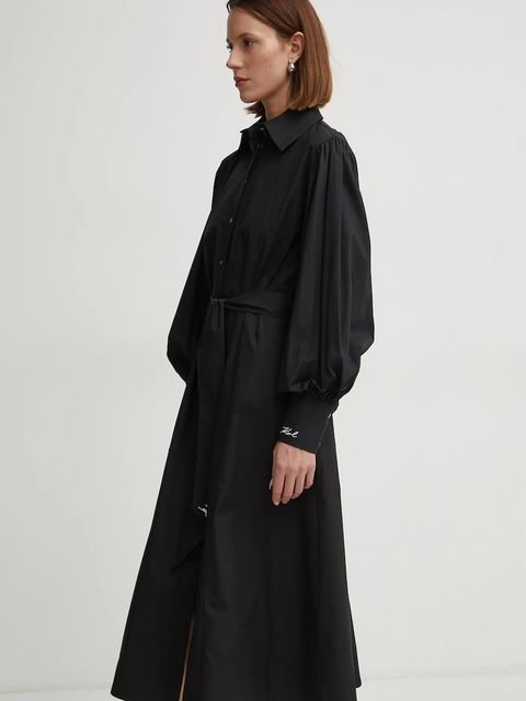 Karl Lagerfeld sukienka bawełniana kolor czarny midi prosta A1W13018