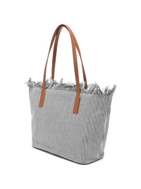 MC2 Saint Barth medium City fringed striped tote bag - White
