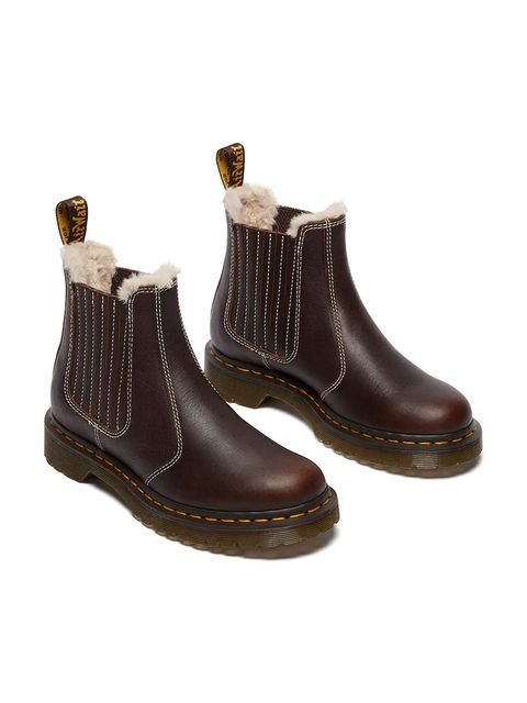 Dr. Martens sztyblety skórzane 2976 Leonore II damskie kolor brązowy na platformie lekko ocieplone DM41418200