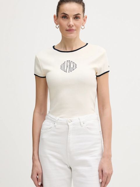 Tommy Hilfiger t-shirt bawełniany damski kolor beżowy WW0WW47881 - zdjęcie produktu nr 1