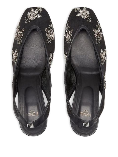 FENDI 46mm embellished slingback heeled pumps - Black - zdjęcie produktu nr 2