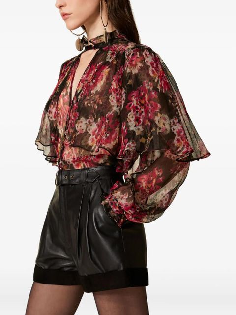 TWINSET floral ruffled tie-neck shirt - Pink