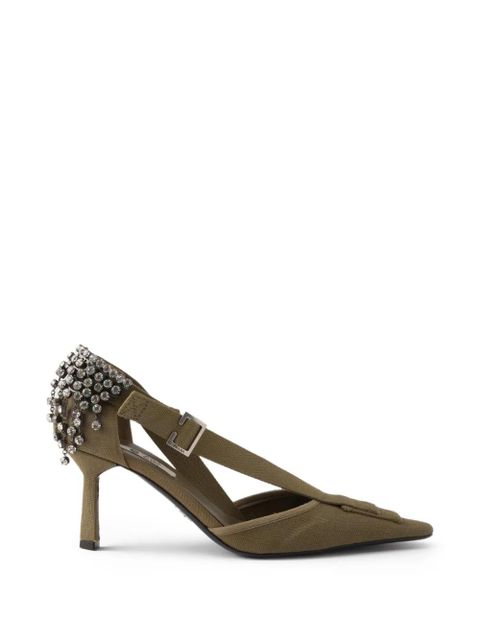 Prada crystal-embellished canvas pumps - Green - zdjęcie produktu nr 1