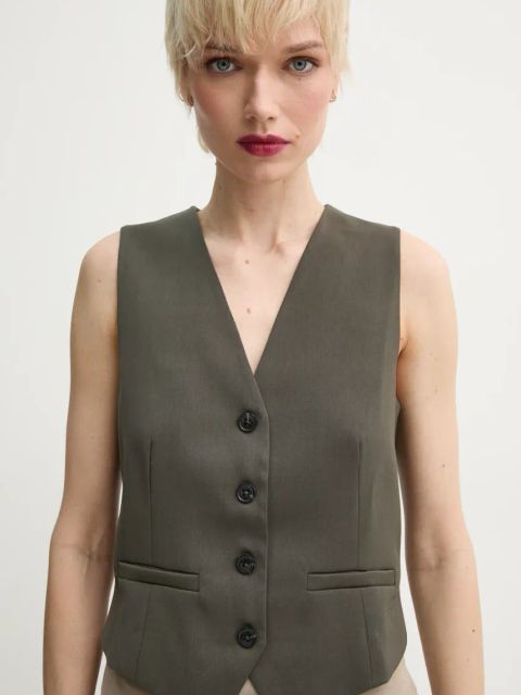 Samsoe Samsoe kamizelka SARAMONA kolor brązowy jednorzędowa F25100154