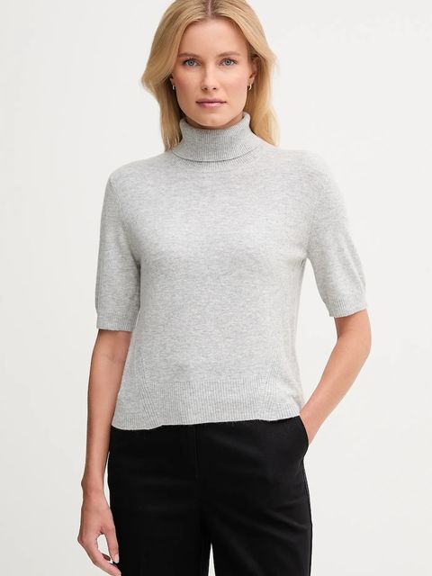 United Colors of Benetton sweter z dodatkiem wełny dziecięcy damski kolor szary lekki z golfem 102HD203X - zdjęcie produktu nr 1