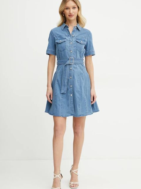 Morgan sukienka jeansowa RIXES kolor niebieski mini rozkloszowana RIXES