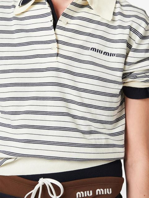 Miu Miu logo-print striped polo top - Neutrals