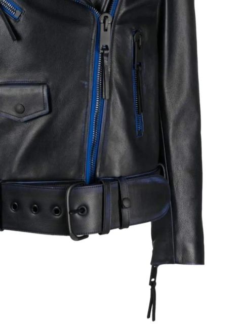 Off-White contrast-trim leather jacket - Black