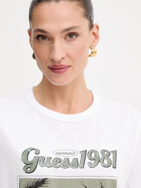 Guess t-shirt bawełniany damski kolor biały W5YI17 I3Z14