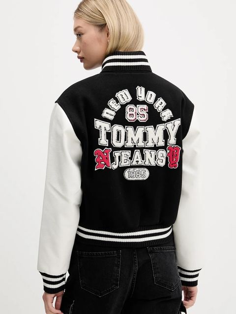 Tommy Jeans kurtka bomber z wełną kolor czarny przejściowa DW0DW21628 - zdjęcie produktu nr 1