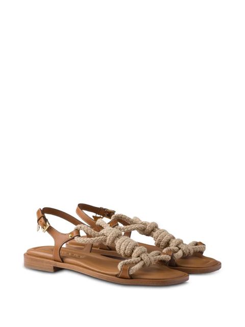 Prada rope-embellished flat sandals - Brown