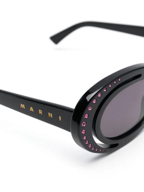 Marni Eyewear crystal-embellishment oval-frame sunglasses - Black