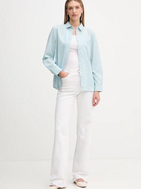 United Colors of Benetton koszula damska kolor niebieski regular z kołnierzykiem klasycznym 56D8DQ0CG