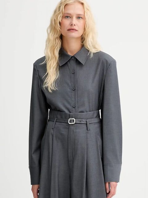 ISABELLE BLANCHE koszula z wełną damska kolor szary regular z kołnierzykiem klasycznym IS25FW-C037-T002