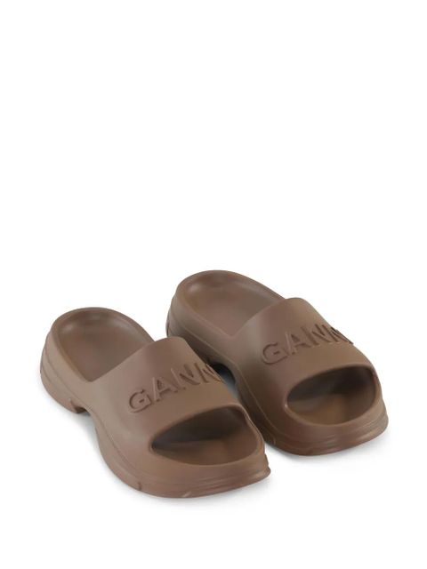 GANNI logo-embossed platform slides - Brown - zdjęcie produktu nr 2
