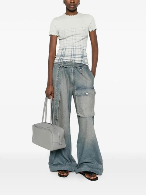 Burberry ruffled-detail check-pattern T-shirt - Green - zdjęcie produktu nr 2