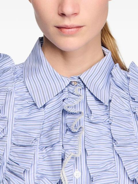 SANDRO striped-pattern ruffled blouse - Blue