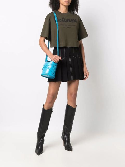 Alexander McQueen grafitti-logo cropped T-shirt - Green