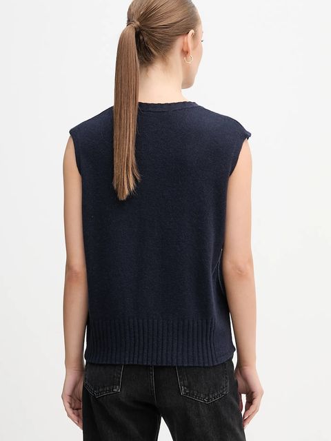 United Colors of Benetton kamizelka z dodatkiem wełny kolor granatowy lekki 126WD10BA