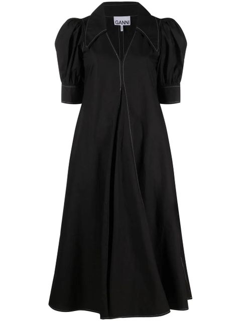GANNI puff-sleeved box-pleat dress - Black - zdjęcie produktu nr 1