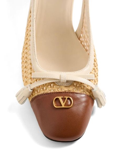Valentino Garavani Valet Du Roi slingback pumps in raffia and kidskin 60mm - Neutrals