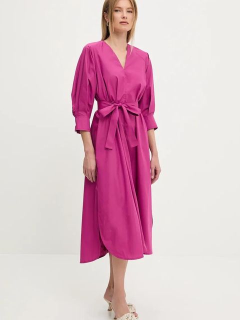 Answear.LAB sukienka bawełniana kolor różowy midi rozkloszowana - zdjęcie produktu nr 1