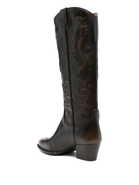 Maje 50mm floral-embroidered leather boots - Brown