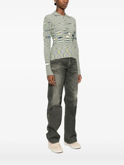 GANNI long-sleeve knit polo top - Neutrals