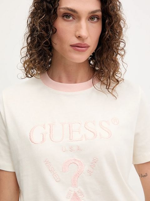 Guess t-shirt bawełniany FILANTA damski kolor beżowy V5GI18 I3Z14