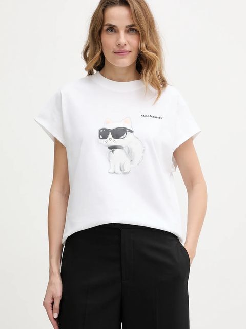 Karl Lagerfeld t-shirt bawełniany IKON AQUARELLE damski kolor biały A2W17115 - zdjęcie produktu nr 1