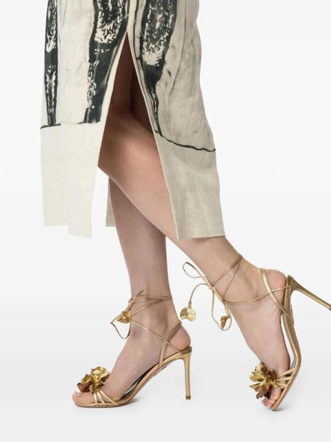 Aquazzura Summer Sun flower-embellished lace-up sandals - Gold