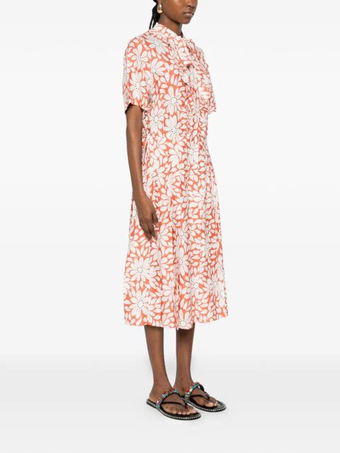 Prada floral-pattern midi dress - Orange