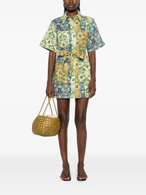 ALEMAIS Ali Spliced floral-print belted mini dress - Green - zdjęcie produktu nr 2