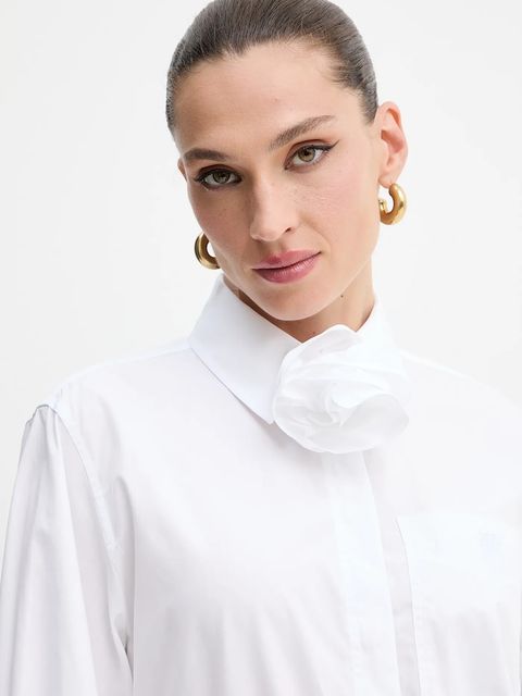 Marella koszula bawełniana damska kolor biały regular z kołnierzykiem klasycznym 2523116084200