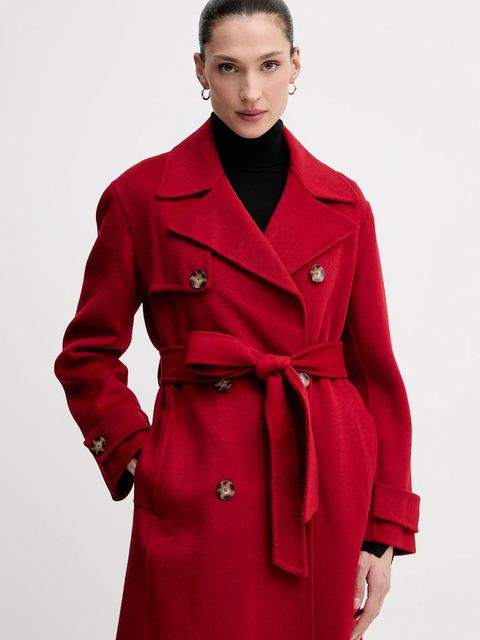 Pedro del Hierro płaszcz z dodatkiem wełny kolor czerwony 7522237