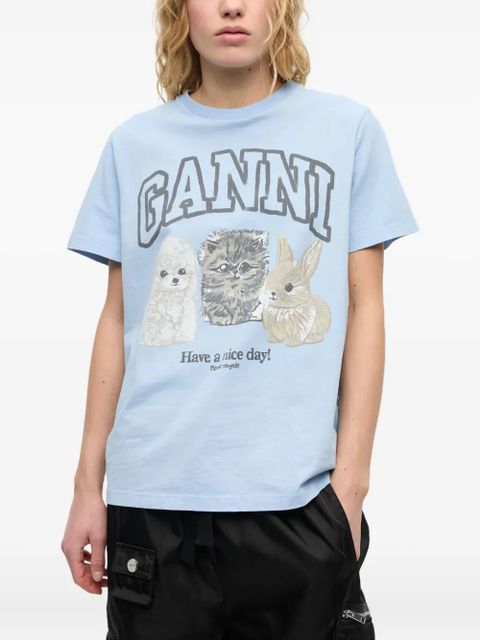 GANNI logo-print T-shirt - Blue