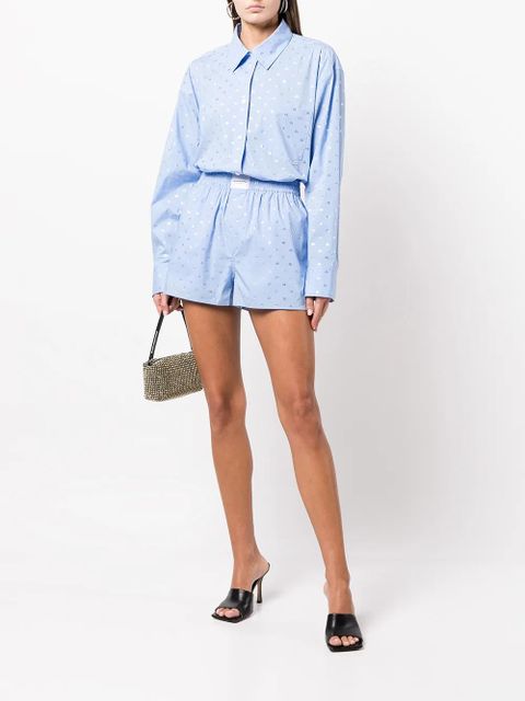 Alexander Wang logo jacquard pinstriped short shorts - Blue
