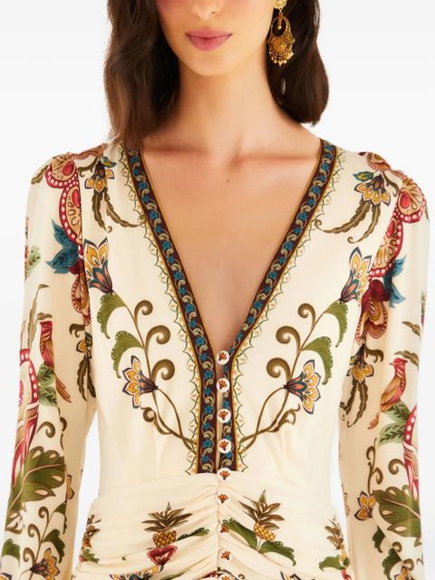 FARM Rio V-neck floral~print midi dress - Neutrals