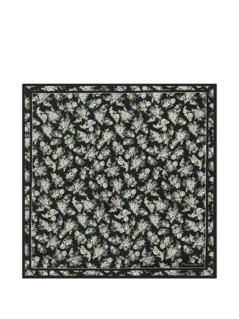 Dolce & Gabbana 50x50 small flower bouquet-print silk twill scarf - Black - zdjęcie produktu nr 1