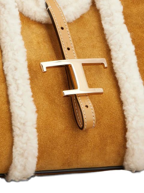 Tod's shearling-trimmed suede bag - Brown