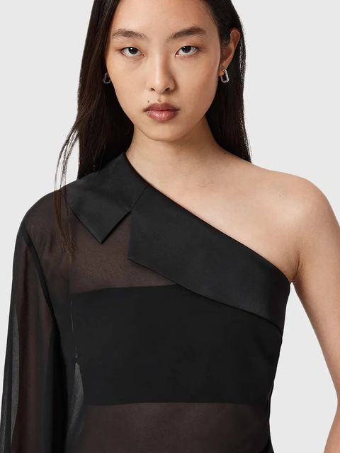 AllSaints bluzka z bawełną damska kolor czarny gładka W050PD